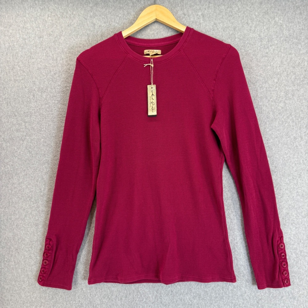 ModODoc Thermal‎ Waffle Knit Top Button Cuff Long Sleeve Claret Red Sz Large NWT